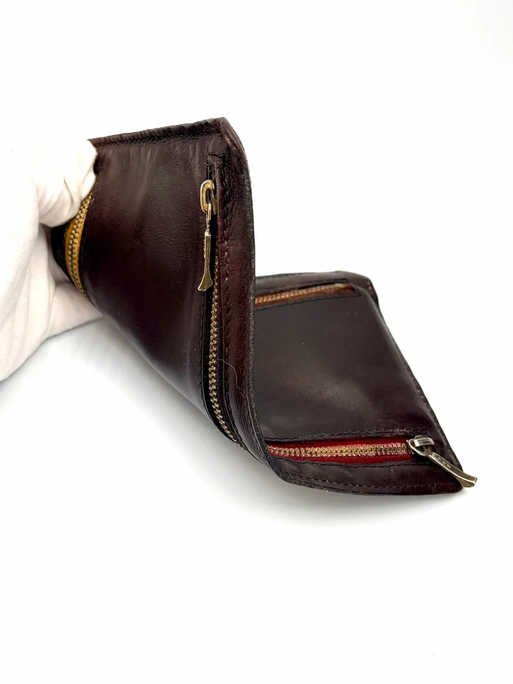 Vintage Dark Brown Italian Leather 4-Way Zip Multi-Currency Wallet
